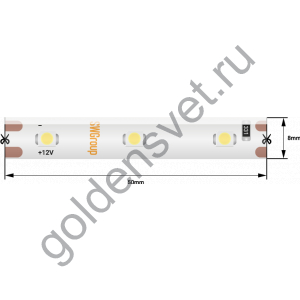 Лента светодиодная стандарт 3528, 60 LED/м, 4,8 Вт/м, 12В , IP65, Цвет: Теплый белый