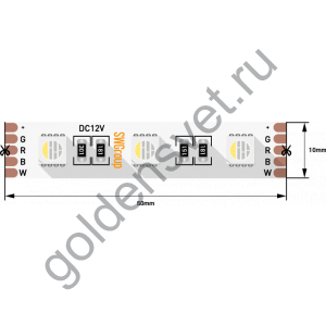 Лента светодиодная стандарт SMD5050, 60 LED/м, 19,2 Вт/м, 12В , IP20, Цвет: RGB + теплый белый