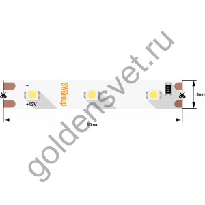 Лента светодиодная стандарт 3528, 60 LED/м, 4,8 Вт/м, 12В , IP20, Цвет: Холодный белый