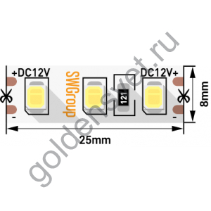 Лента светодиодная стандарт 2835, 120 LED/м, 12 Вт/м, 12В , IP20, Цвет: Теплый белый