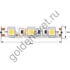 Лента светодиодная стандарт 5050, 60 LED/м, 14,4 Вт/м, 12В , IP20, Цвет: Красный