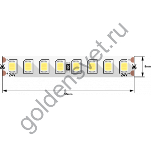 Лента светодиодная ПРО 2835, 160 LED/м, 14,4 Вт/м, 24В , IP20, Цвет: Теплый белый