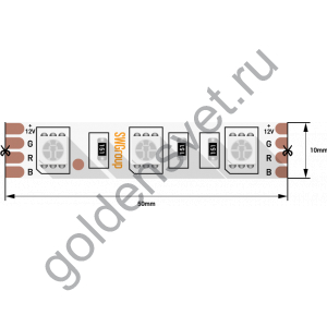 Лента светодиодная стандарт 5050, 60 LED/м, 14,4 Вт/м, 12В , IP20, Цвет: RGB