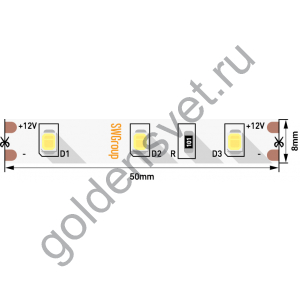 Лента светодиодная стандарт 2835, 60 LED/м, 6,3 Вт/м, 12В , IP20, Цвет: Холодный белый