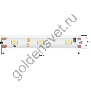 Лента светодиодная стандарт 3528, 60 LED/м, 4,8 Вт/м, 12В , IP65, Цвет: Желтый