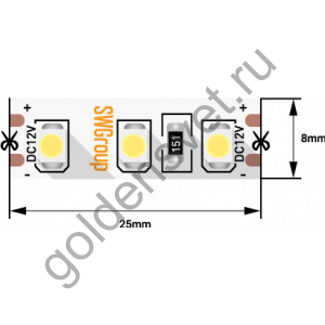 Лента светодиодная стандарт 3528, 120 LED/м, 9,6 Вт/м, 12В , IP20, Цвет: Нейтральный белый