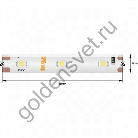 Лента светодиодная стандарт 3528, 60 LED/м, 4,8 Вт/м, 12В , IP65, Цвет: Теплый белый