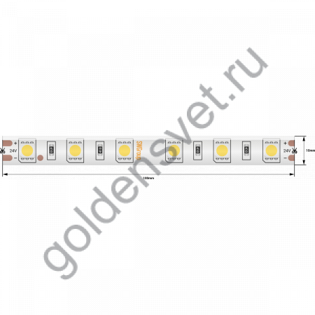 Лента светодиодная стандарт 5050, 60 LED/м, 14,4 Вт/м, 24В , IP65, Цвет: Теплый белый