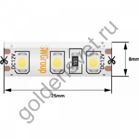 Лента светодиодная стандарт 3528, 120 LED/м, 9,6 Вт/м, 12В , IP65, Цвет: Холодный белый