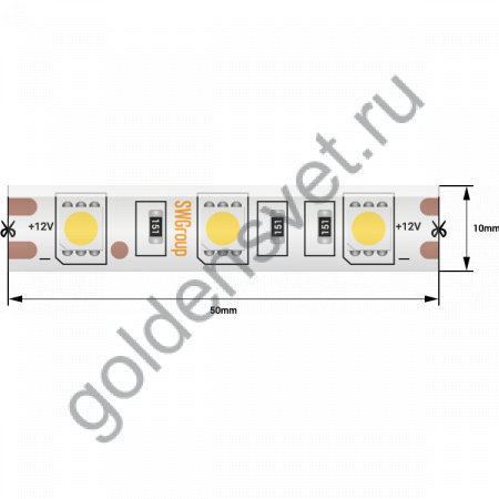 Лента светодиодная стандарт 5050, 60 LED/м, 14,4 Вт/м, 12В , IP65, Цвет: Красный