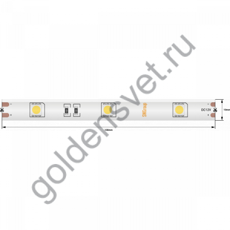 Лента светодиодная стандарт 5050, 30 LED/м, 7,2 Вт/м, 12В , IP65, Цвет: Теплый белый