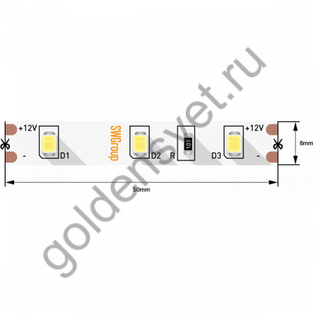 Лента светодиодная стандарт 2835, 60 LED/м, 4,8 Вт/м, 12В , IP20, Цвет: Нейтральный белый