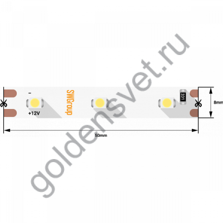 Лента светодиодная стандарт 3528, 60 LED/м, 4,8 Вт/м, 12В , IP20, Цвет: Теплый белый