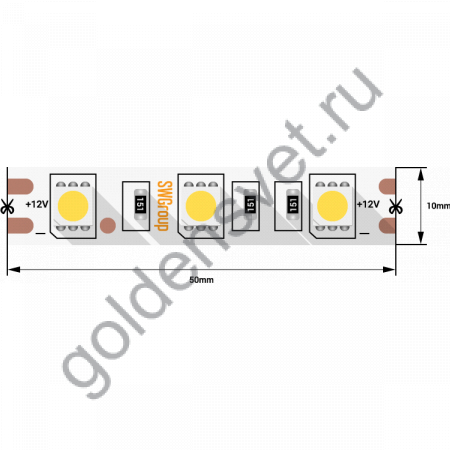Лента светодиодная стандарт 5050, 60 LED/м, 14,4 Вт/м, 12В , IP20, Цвет: Холодный белый