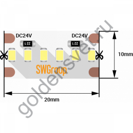 Лента светодиодная стандарт 2216, 300 LED/м, 19,4 Вт/м, 24В , IP20, Цвет: Нейтральный белый