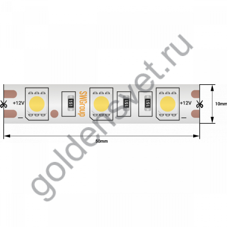 Лента светодиодная стандарт 5050, 60 LED/м, 14,4 Вт/м, 12В , IP68, Цвет: Теплый белый