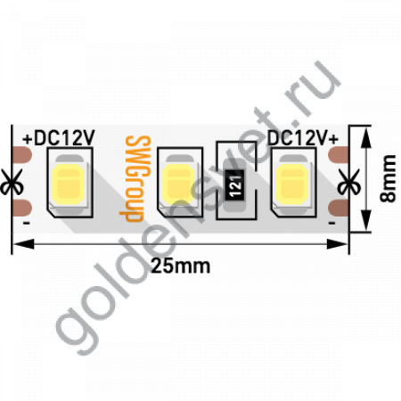 Лента светодиодная стандарт 2835, 120 LED/м, 12 Вт/м, 12В , IP20, Цвет: Холодный белый
