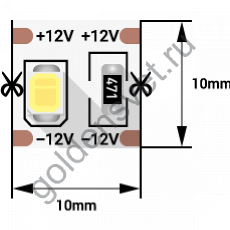 Лента светодиодная стандарт 2835, 100 LED/м, 24 Вт/м, 12В , IP20, Цвет: Нейтральный белый